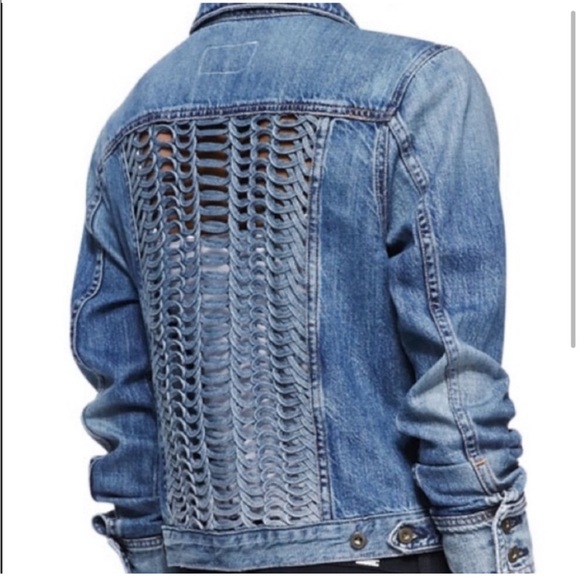 Rag and Bone Bonnaz Crochet Detail Texture Denim Jean Jacket in Blue XS - Picture 3 of 6